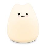 Navaris Cat Night Light for Kids - Cute Silicone RGB Colour Changing LED Lamp for Girls and Boys Nursery, Childrens Room, Bedside Table - XS, White