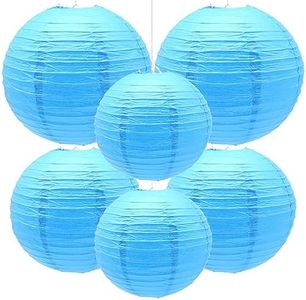 Yosawa 6 Pcs Paper Lanterns Decorative Round Paper Lantern Hanging Paper Lanterns for Party, Classroom, Wedding, Halloween,Christmas,Home Decoration （ 8”10” 12”/Sky Blue）
