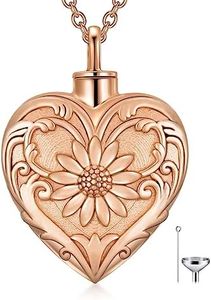 SOULMEET Rose Gold Filled Sunflower Cremation Jewelry for Ashes, Heart Sunflower Urn Necklace that Holds Human Dog Cat Ashes, Putting Ashes in Necklace to Keep Someone Always with You