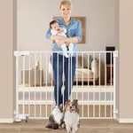 SHYUJAJIE No Bottom Bar Baby Gate, 30 inch Tall Cat Pet Gate for Doorway, Adjustable 27.5in- 43 in Dog Gate with Large Walk Thru Door (White, 30inch)