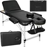 TecTake Lightweight Portable Massage Table, Comfortable 3 section Padded Folding Spa Bed, adjustable massage bed including accessories, aluminium headrest, armrest and storage bag - black