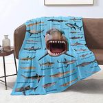 Togvu Shark Alphabet Throw Blanket , Super Soft Flannel Shark Alphabet Throw Blanket for Sofa Bed Couch, Lightweight Shark Blanket Gift Child All Season 100x125cm, Shark Alphabet - Blue