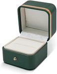 Modixun Gorgeous Ring Box with Golden Border, Premium PU Leather Ring Gift Box, Ring Bearer Box Jewelry Case for Engagement Proposal Wedding Ceremony, Dark Green