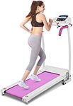 Goplus 800W Folding Treadmill Electric Motorized Power Fitness Running Machine with LED Display and Mobile Phone Holder Perfect for Home Use (Pink)