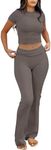 ANRABESS 2 Piece Sets for Women Lounge Loungewear Sets Foldover Yoga Flare Leggings Pants and Cropped Tops Casual Y2K Outfits Deep Gray Small