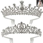 YOPAY 2 Style Crystal Tiara Crowns, Silver Queen Crown for Bridal, Girls, Women, Princess Headbands with Comb for birthday, Wedding, Valentine, Party, Gift, 2 Count (Pack of 1), Alloy