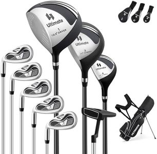 ULTIMATE Left Handed Golf Clubs for Men, 10pcs Men's Complete Golf Club Set Includes 460cc #1 Driver, #3 Fairway Wood, #4 Hybrid, #6/#7/#8/#9/#P Irons, Putter (Black)