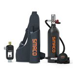 SMACO S400 Scuba Diving Tank Equipment, Mini Scuba Dive Cylinder with 12-18 Minutes Capability, 1 Litre Capacity with Refillable Design, Pony Bottle for Emergency Backup(Black)