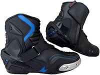 BLACK & BLUE REAL LEATHER MENS MOTORBIKE/MOTORCYCLE SHORT RACING SPORT SHOES/BOOTS (UK 8/42 EU)