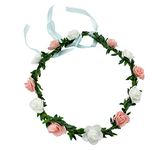 SYGA 12 Artificial Foam Fabric Flower Crown Tiara Headband Head Garland Floral Hair Festival for Princess, Girls - White & Flesh Pink