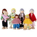 cobee Dollhouse Family People Figures, 7 Pieces Wooden Doll House Family Dolls Mini Doll Family Pretend Play Figures Miniature Dollhouse Doll Figures (C)