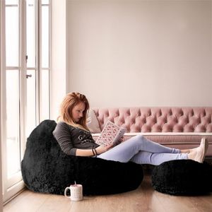 Biggie Bean 6XL Bean Bag with Beans Filled - Imported Premium Fur Bean Bag Sofa : with Free Cushion and Footrest - Unmatched Softness and Luxurious Comfort (Matching Color : Soft Fur, Black)