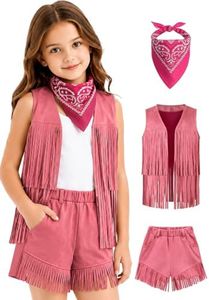 Girls Cowgirl Outfits Fringe Vest and Shorts Boho Set 5-12Y(2008-08-11/12Y)