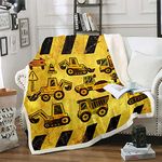 Erosebridal Excavators Flannel Blanket Equipment Trucks Sherpa Blanket Construction Tractor Throw Blanket, Yellow Vehicle Fuzzy Blanket for Kids Boys Teens, Kids Car Theme Room Throw Size