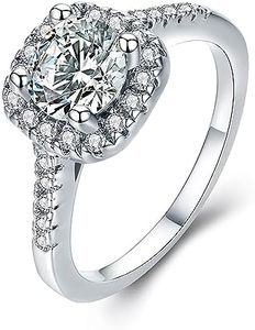 UFOORO CZ Fake Engagement Rings Solitaire Crystal Women's Engagement Rings Cubic Zirconia Wedding Band Gift Fake Diamond Rings(White-W, 7)