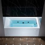 Woodbridge 60" x 30" Alcove Acrylic Rectangular Whirlpool Heated Jetted Tub in White with Right Drain, Matte Black Finish Trim and Drain Kit Included, BS666-R-MB02
