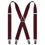 Mens Braces X Shape with 4 Clips, Elastic Adjustable Suspenders Braces for Men Trousers, Mens Suspenders Braces Business Wedding Casual (Burgundy 1)