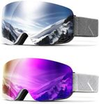 QALLY Ski Goggles for Men Women Snow Goggles Anti fog Snowboard Goggles with 100% UV Protection, White Frame Silver Lens/White Purple Lens