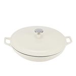 AmazonBasics Enameled Cast Iron Covered Casserole Skillet, 3.3-Quart, White