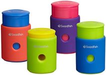 Swordfish ‘Click Click’ Pencil Sharpener with Mess-Free Canister [Pack of 1] Assorted Colours [40331], Yellow,Blue,Green,Pink
