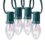 C9 Clear Christmas String Light Set, 25ft Vintage Christmas Tree Lights, Outdoor Roofline String Lights with 25 Clear Bulbs for Patio Garden Holiday Indoor Wedding Home Decorating, Green Wire