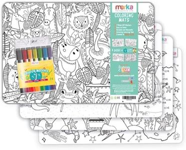 merka Kids Placemats Toddler Essentials Coloring Placemats for Kids Coloring Tablecloth for Kids Set of 4 Mats with 7 Markers Jungle Space Sea Unicorns