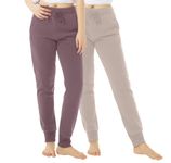 TEX2FIT 2-Pack Joggers for Women with Side Pockets, Rib Cuff Bottoms, Soft Fleece Sweatpants for Women (2pcs Set) (Beige/Mauve, X-Large)