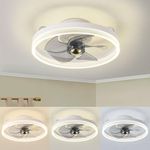 ACYERK Ceiling Fans with Lights Remote 16'' Modern Ceiling Fan Flush Mount Dimmable 3 Colors Reversible 6 Speeds Low Profile Fandelier LED Light Fixture for Living Room Kitchen