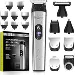 Brightup Beard Trimmer Men, Hair Clippers, 4 Hours of Cordless Use, Stainless Steel Metal Body, Grooming Kits for Head, Mustache, Face, Nose, Ear, Ball, Body Hair, Waterproof, LED Display