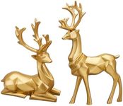 Christmas Decoration 2PCS Reindeer Resin Ornaments Mother Child Deer Couple Deer Sculpture Used for Living Room Bookshelf Bedroom Wine Cabinet Decoration to Enhance Atmosphere (3D Geometry Gold)