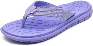 KuaiLu Women's Arch Support Flip Flops Ladies Comfortable Cushion Summer Beach Slip on Thong Sandals Open Toe Comfort Non-Slip Casual Leather Sandles Purple Size 12