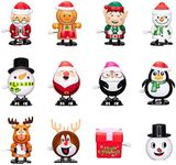 Christmas Wind Up Toys, 12 Pack Christmas Stocking Stuffers, Xmas Party Small Toys for Kids Including Santa, Reindeer, Snowman, etc 12pcs