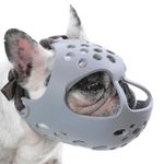 BARKLESS Short Snout Dog Muzzle, Soft Silicone Flat Faced Muzzle for French Bulldog Shih Tzu and Pug for Biting Chewing Licking and Grooming, Allows Panting (M, Grey)