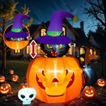 Ubekrays 5 FT Halloween Inflatables Outdoor Decorations, Animated Witch Cat on Pumpkin Inflatables Outdoor, Halloween Blow Up Yard Decorations with LEDs, Inflatable Halloween Decorations for Yard Lawn