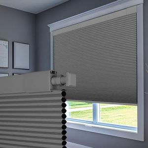 Boolegon Blackout No Drill Blinds for Windows Cellular Shades Cordless No Tools Honeycomb Pull Down Blinds Easy Install No Screws Cellular Blinds for Door, Home, Blackout-Light Gray