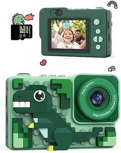 Kids Dinosaur Digital Camera Toys for Grils Boys: Kizeefun Mini HD Selfie Video Digital Camera for 3-12 Year Old Kids, Christmas Birthday Present for 3 4 5 6 7 8 9 Children with 32GB Card