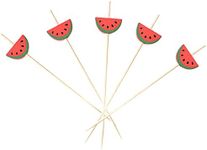 JIHUOO 100 Pcs Fruit Shape Cocktail Picks Skewers Fruit Sticks Food Sandwiche Picks Snack Tooth Picks Wooden Party Toothpicks for Appetizers Drinks Watermelon