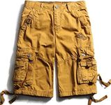 OCHENTA Men's Cotton Loose Fit Multi Pocket Cargo Shorts #3233 Soil Yellow 30