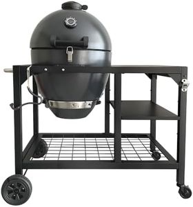Flintex 22 Inch Kamado Grill,Charcoal & Wood Smoker Grill with Rolling Cart, Multi-Function BBQ Grill with Stainless Steel Warming Rack, Pizza Stone, and Vegetables Basket for Outdoor Backyard Cooking