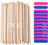 INOG 200 Pcs Nail Art Pedicure Tools, 100 Pcs Mini Nail Files Double Sided Fingernail Files Emery Boards and 100 Pcs Nail Cuticle Sticks Orange Sticks for Nails