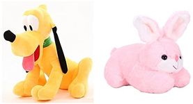 Babique Pluto Dog Stuffed Plush Soft Toy for Kids, 31 cm (Yellow) & Richy Toys Plush Cute Rabbit Soft Toys (Pink, 26 cm)