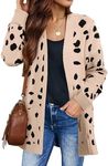 ZESICA Women's 2024 Fall Winter Long Sleeves Open Front Leopard Print Knitted Sweater Cardigan Coat Outwear, A Beige, Medium