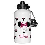 Tigerlilyprints Minnie Mouse Bottle,Personalised Metal 400ml Drinks Bottle,Flowers Bottle, Girls Gifts, School Water Bottle, Lunch Bag Bottles.