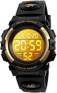 Kids Digital Sport Watch Boys Waterproof Casual Electronic Analog Quartz 7 Colorful Led Watches with Alarm Wrist Watches for Boy Girls Children Green, Gold, Child