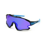 EnzoDate Cycling Goggles Polarized Mountain Bike ATV Outdoor Eyewear Sports MTB Sunglasses 3 Lenses (Black blue)