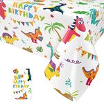 Paready 1 Pack Dinosaur Tablecloth, Dinosaur Happy Birthday Table Cover for Kids Boys Party Decorations, Dinosaur Party Plastic Tablecloths for Baby Shower Dinosaur Theme Party Supplies, 54" x 108"