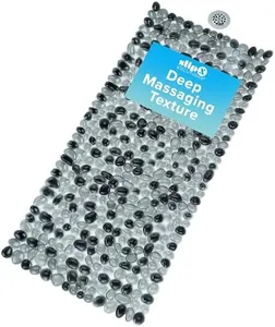 SlipX Solutions Extra Long Deep Foot Massager Bath Tub & Shower Mat 38x17 | Non-Slip, 188 Suction Cups | Feels Great on Tired Feet, Looks Like River Rock | Machine Washable, Dark Gray Pebbles