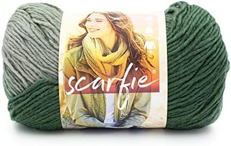 Lion Brand Yarn Scarfie Yarn for Knitting and Crocheting, Evergreen/Pearl Grey, 1 Pack