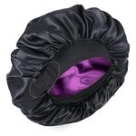 Silk Bonnet for Sleeping Double Layer Satin Bonnet Adjustable Bonnets for Black Women Sleep Cap Reversible Hair Bonnet for Curly Hair (Black and Purple)