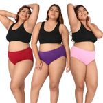 Adira | 4XL-10XL Cotton Panties for High Waist | High Waist Panty with Full Coverage | Inside Elastic - No Elastic Exposure to Skin | Plus Size | Pack of 3 | Light Pink, Maroon & Magenta | 5XL